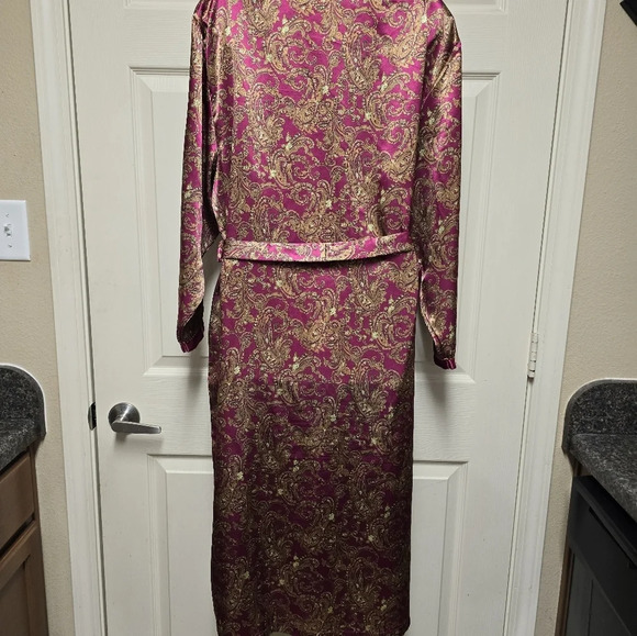 VINTAGE KATHRYN Robe Belted Pockets Floral Satin - Picture 10 of 17